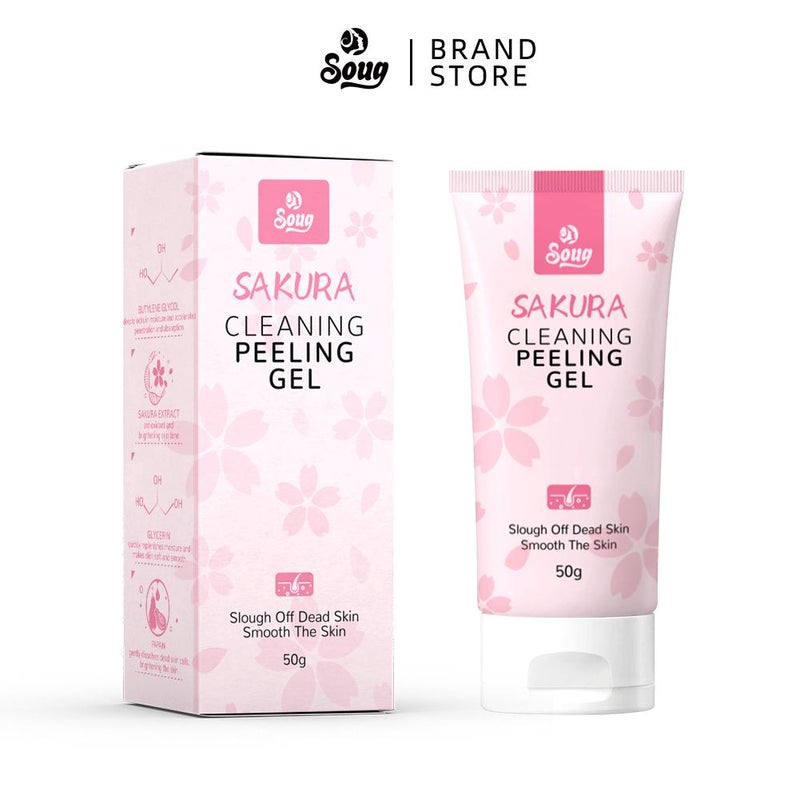 Soug Cherry Blossom Exfoliating Gel removes dead skin cells and brightens the complexion; deep facial cleanses pores and removes dead skin.